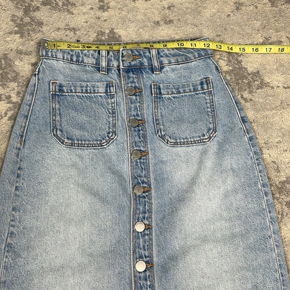 New Rollas Sailor Skirt Mid Vintage Blue Pencil Midi Button Front Slit Denim 24 - Picture 10 of 13